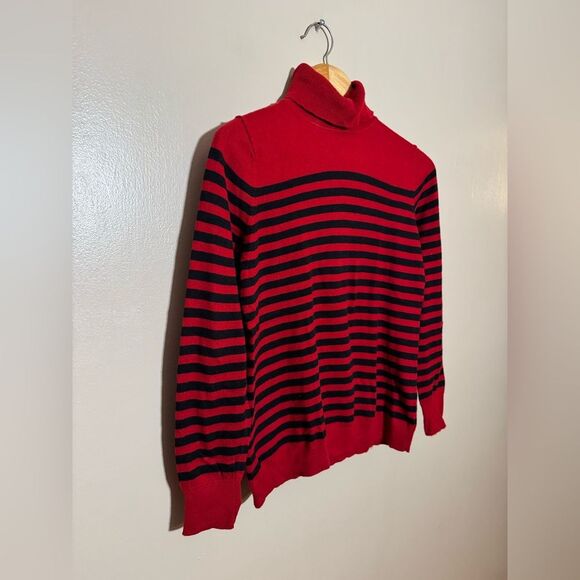 SALE! Red/Black Talbots Striped Turtleneck Size MP EUC - Picture 3 of 5